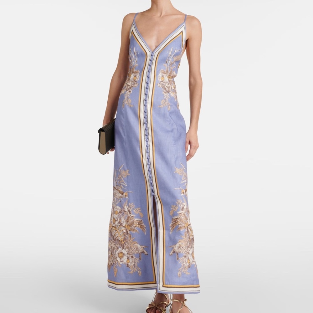ZIMMERMANN *Stunning* Ottie Floral Linen Slip Midi Dress - Blue Floral